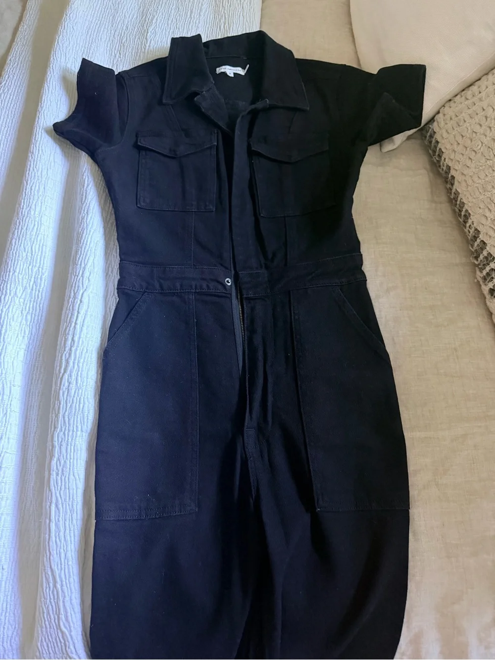 Good American Black Short-Sleeve Utility Romper